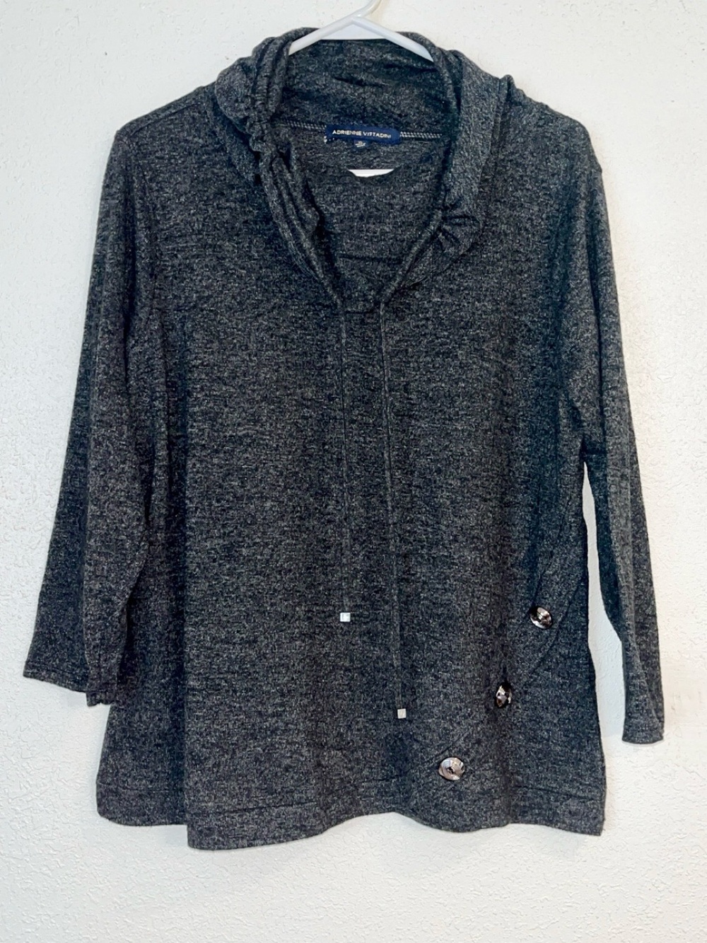 Adrienne Vittadini Dark Charcoal Drawstring Cowl Sweater